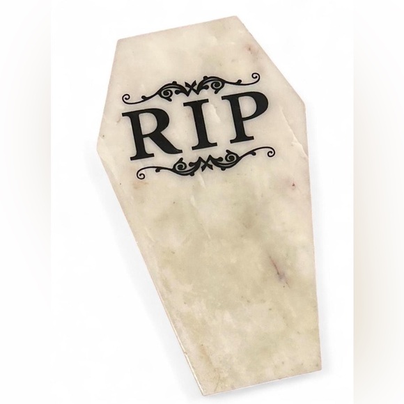 Marble coffin shaped Charcuterie plate with "RIP" on it Goth Decor - Picture 1 of 7